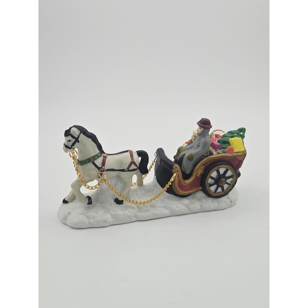O'Well China Porcelain Horse Drawn Carriage Christmas Village Figurine White Red